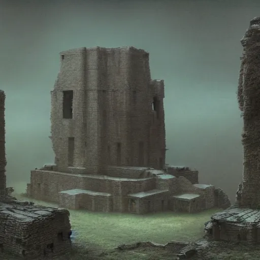 Image similar to an ancient ruin in style of Zdislaw Beksinski, ArtStation, Deviantart HD screenshot