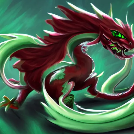 Prompt: concept art of a cute Jade dragon, trending on pixiv