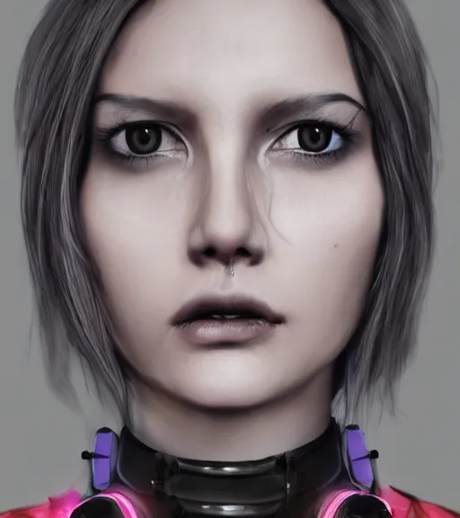 Image similar to detailed realistic female character cyberpunk wearing thick steel collar around neck, realistic, art, beautiful, 4K, collar, choker, collar around neck, punk, artstation, detailed, female, woman, choker, cyberpunk, neon, punk, collar, choker, collar around neck, thick collar, tight around neck, punk,