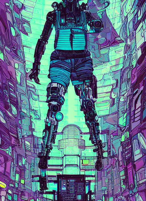 Image similar to cyberpunk hacker with robot feet. portrait by josan gonzales