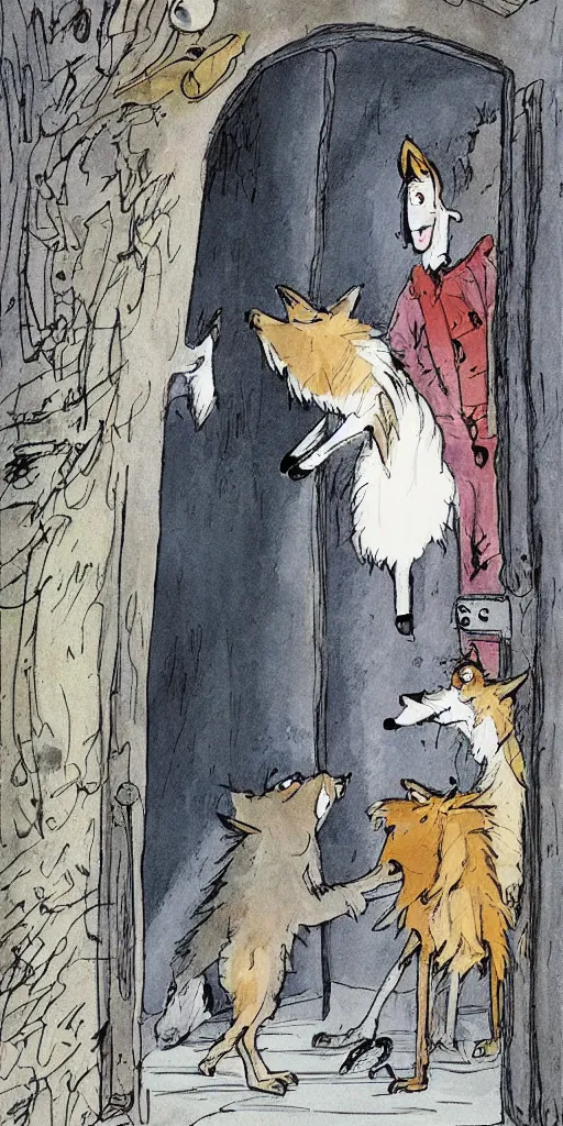 Image similar to wolves at the door by Quentin Blake