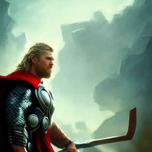 Prompt: A portrait of Josh Brolin as thor, Thor art, art by greg rutkowski, matte painting, trending on artstation