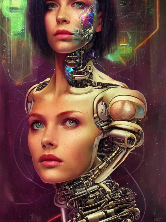 Prompt: art portrait of female cybernetic organism,8k,by tristan eaton,Stanley Artgermm,Tom Bagshaw,Greg Rutkowski,Carne Griffiths,trending on DeviantArt,face enhance,hyper detailed,minimalist,cybernetic, android, blade runner,full of colour,