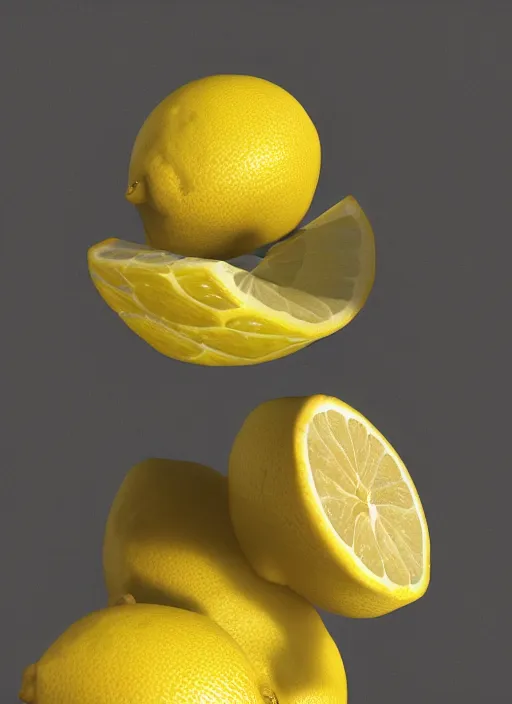 Image similar to when life give you only lemons, just sell them, lol, just do it, photorealistic, canon r 3, high fashion photography, elegant, luxury and elite, symmetry, octane render, unreal engine, solid dark grey background, dramatic lights