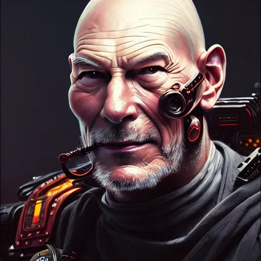 Prompt: portrait painting of a cyberpunk ork doctor muscular patrick stewart with fangs and tusks, ultra realistic, concept art, intricate details, eerie, highly detailed, photorealistic, octane render, 8 k, unreal engine. art by artgerm and greg rutkowski and charlie bowater and magali villeneuve and alphonse mucha