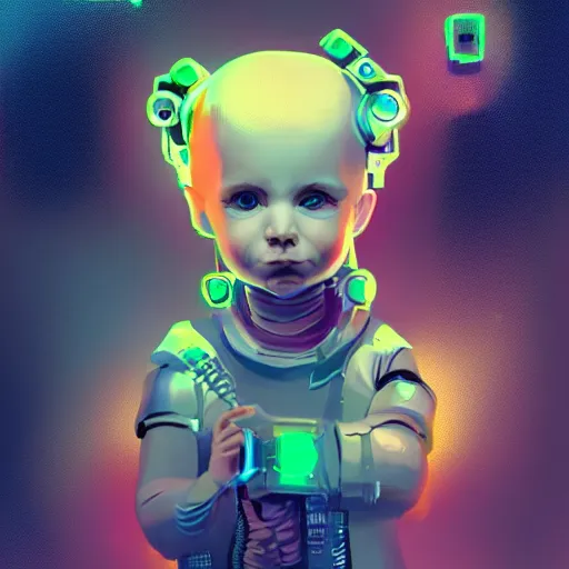 Image similar to A cute digital cyberpunk baby, adorable, digital art, trending on artstation