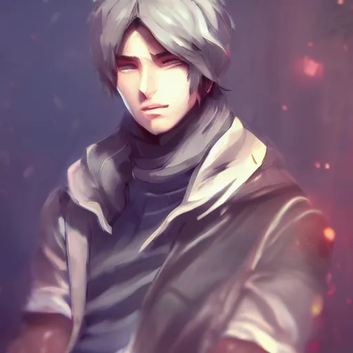 Image similar to detailed beautiful male character art of a protagonist, depth of field, on artists amino, artists reddit by sakimichan patreon, wlop, weibo high quality art on artstation