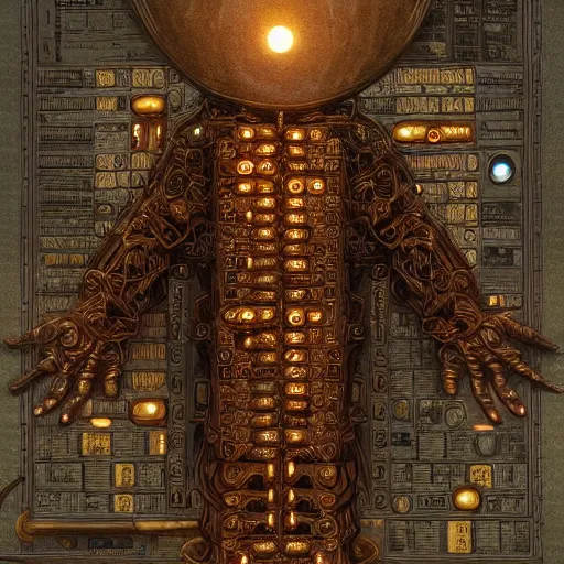 Prompt: computer deity by jeffrey smith and wlop and gustave dore, featuring engine, circuitry, code, binary, cryptonomicon, dmt entity, ambient occlusion, 3 d concept render, scientifically accurate, artstation, intricate, beautiful, look at that detail!