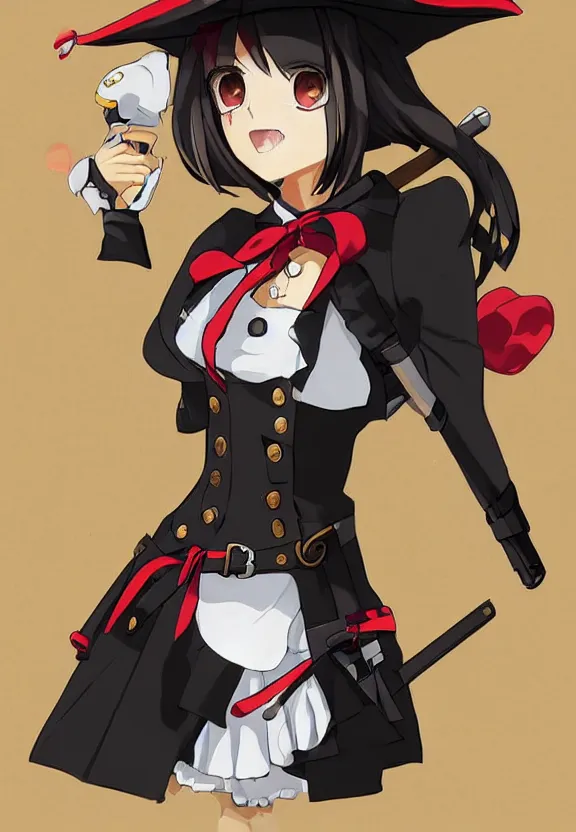 Image similar to wide angle portrait of a female pirate, a cute uniform, somewhat of an anime in noir style, trending artwork, made with anime painter studio, by noir and an anime artist, collaboration