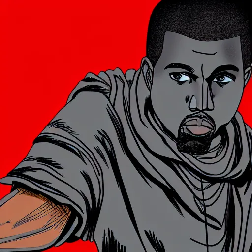 Image similar to manga panel of kanye west in the style of kentaro miura, 8 k, 4 k, masterpiece, trending on artstation