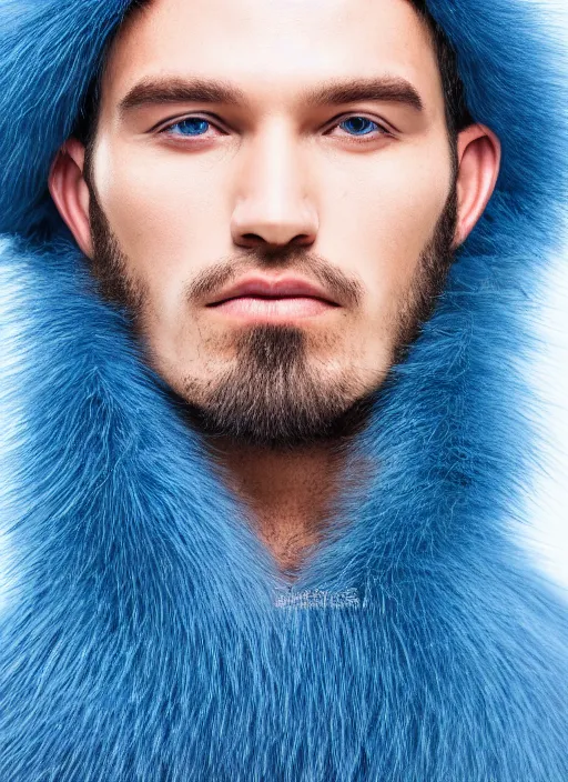 Prompt: a blue-skinned man wearing a fur coat, illustration, head shot, close up