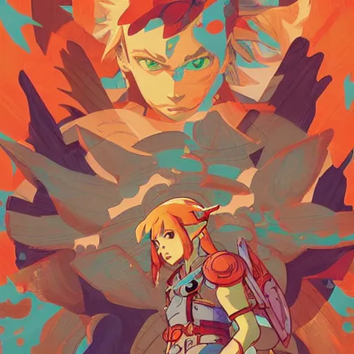 Prompt: Breath of Fire III Game Cover art by Sachin Teng, asymmetrical, Organic Painting , Hard Light and long shadows, Matte Painting, geometric shapes, hard edges, graffiti, street art, 300 dpi :2 by Sachin Teng:4