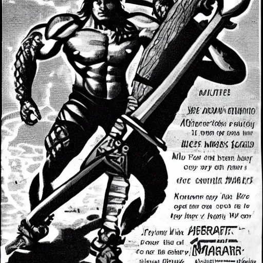Prompt: muscular barbarian holding a giant sword on mars science fiction pulp