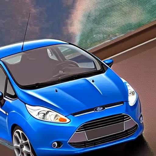 Image similar to 2013 ford fiesta in blue, in Pixar's cars, 3d Pixar cartoon, cars movie