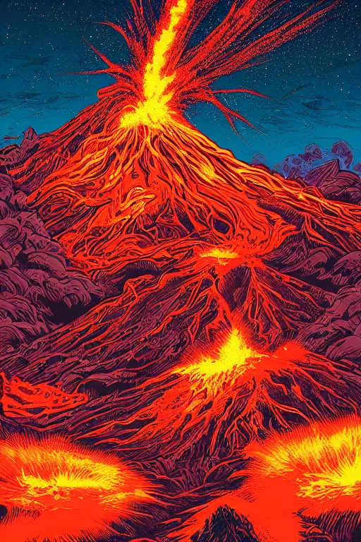 Prompt: an erupting volcano by dan mumford