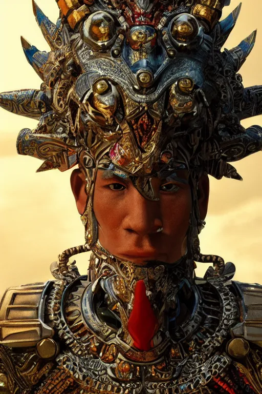 Image similar to aztec god, close - up portrait, powerfull, intricate, elegant, volumetric lighting, scenery, digital painting, highly detailed, artstation, sharp focus, illustration, concept art, ruan jia, steve mccurry