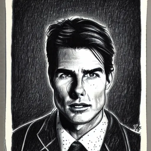 Image similar to a portrait drawing of Tom Cruise drawn by Robert Crumb