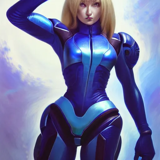 Image similar to head and shoulders portrait of Zero suit Samus as League of Legends character, digital illustration portrait, dark fantasy, medium shot, intricate, elegant, highly detailed, digital painting, volumetric light, artstation, concept art, smooth, sharp focus, illustration, armor by Donato Giancola, face by Gil Elvgren, paintstrokes by Greg Manchess, background by Alphonse Mucha