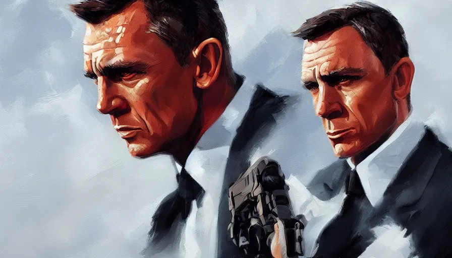 Image similar to concept art of james bond, cinematic shot, oil painting by jama jurabaev, extremely detailed, brush hard, artstation, high quality, brush stroke