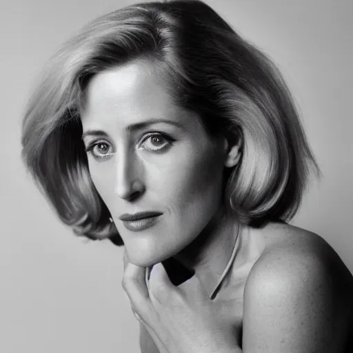 Image similar to photo of a gorgeous 30-year-old Gillian Anderson with a 1970s hairstyle by Mario Testino, detailed, head shot, award winning, Sony a7R -