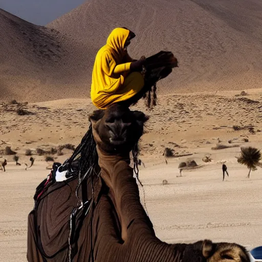 Image similar to billie eilish riding a camel