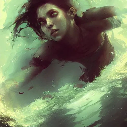 Image similar to falling into the deep, drowning, artstation, 4k, by greg rutkowski,