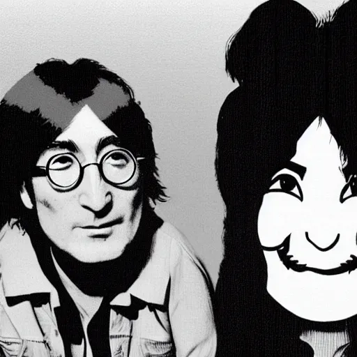 Image similar to john lennon and yoko ono in the style of hayao miyazaki