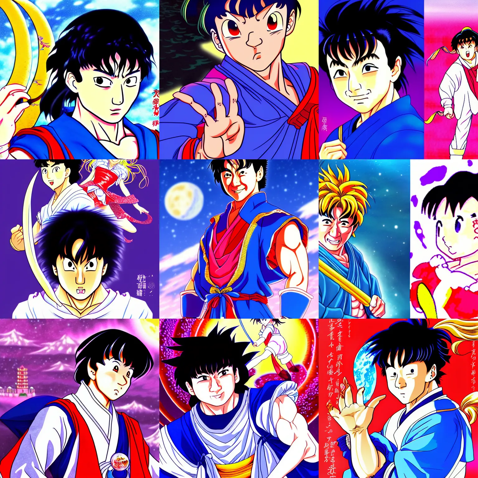 Prompt: a detailed digital art of jackie chan dressed as salior moon in the style of naoko takeuchi and akira toriyama, anime, beautiful, artstationhq, award - winning art,