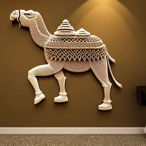 Image similar to gorgeous ornated 3 d printed realistic detailed sacred camel wall decoration with filigree