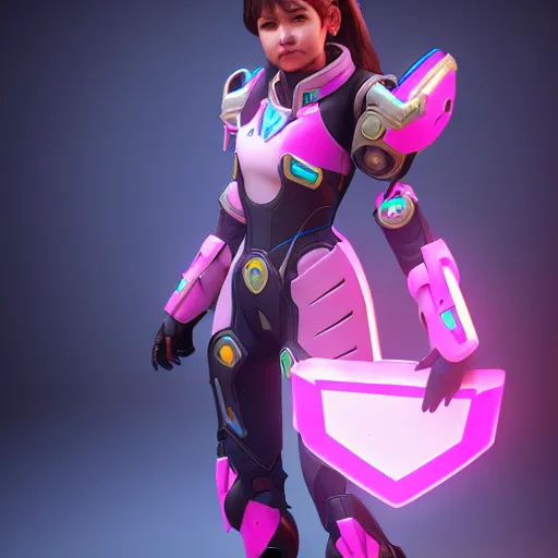 Image similar to a young girl with the appearance and armor of d. va from overwatch, portrait, octane render, 4 k, ingame shot