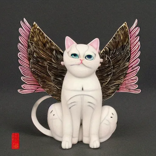 Image similar to 'a cat with two wings by Lin Xiao, highly detailed