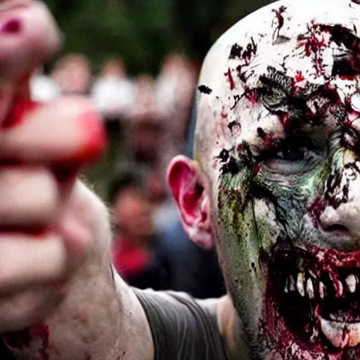 Prompt: a man taking a selfie in a zombie apocalypse