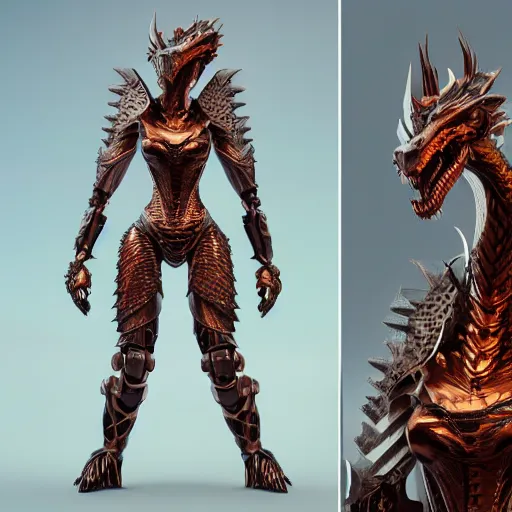 Image similar to a highly detailed beautiful anthropomorphic robot female dragon with smooth and streamlined armor, standing and posing elegantly, showing a well detailed head, with sharp claws on her hands and feet, two arms, two legs, long tail, on the beach, artstation, DeviantArt, professional, octane render