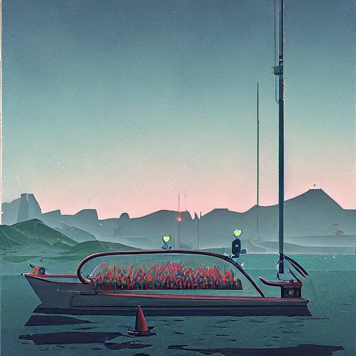 Image similar to yachting club by simon stalenhag