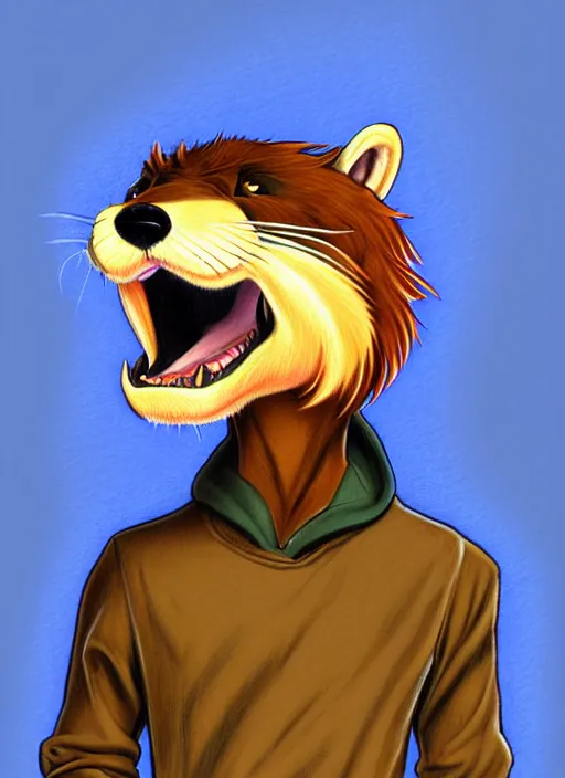Prompt: expressive stylized master furry artist digital colored pencil painting full body portrait character study of the otter ( sergal ) small head fursona animal person wearing clothes jacket and jeans by master furry artist blotch, sharp focus vintage disney animation style