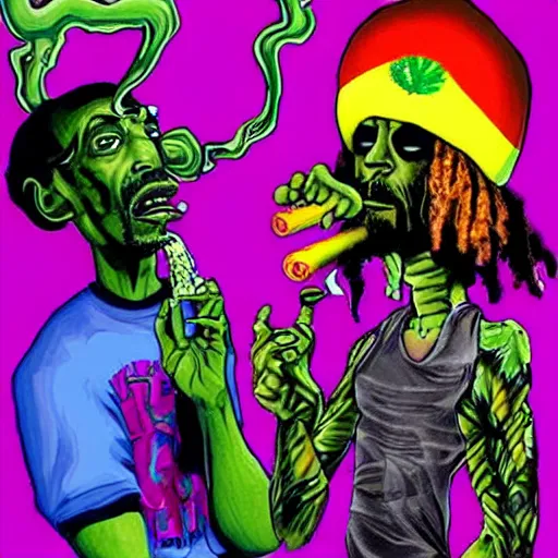 Image similar to alien smoking weed and getting high with snoop dogg, raggae art, # 4 2 0, # smokeweedeveryday, rasta