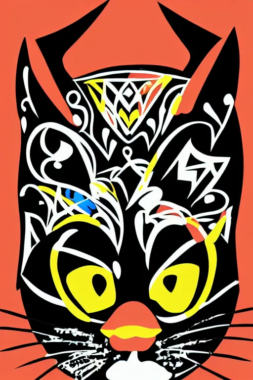 Image similar to Portrait of a cat as a Mexican wrestler in a mask, sticker, colorful, illustration, highly detailed, simple, smooth and clean vector curves, no jagged lines, vector art, smooth