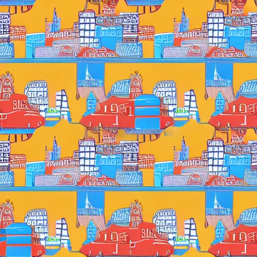 Image similar to fashion house hermes repeating pattern featuring cities and people vector illustration in style of anime realistic uhd 8 k