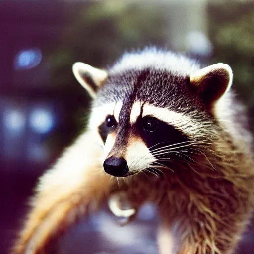 Prompt: photo of racoon wearing a space helmet, cinestill, 800t, 35mm, full-HD