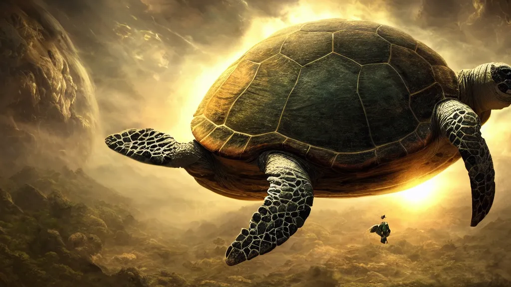 Image similar to the world turtle carrying earth on his back as it floats through space, fantasy artwork, very very very beautiful scenery, hd, hdr, ue5, ue6, unreal engine 5, cinematic 4k wallpaper, 8k, ultra detailed, high resolution, artstation, award winning