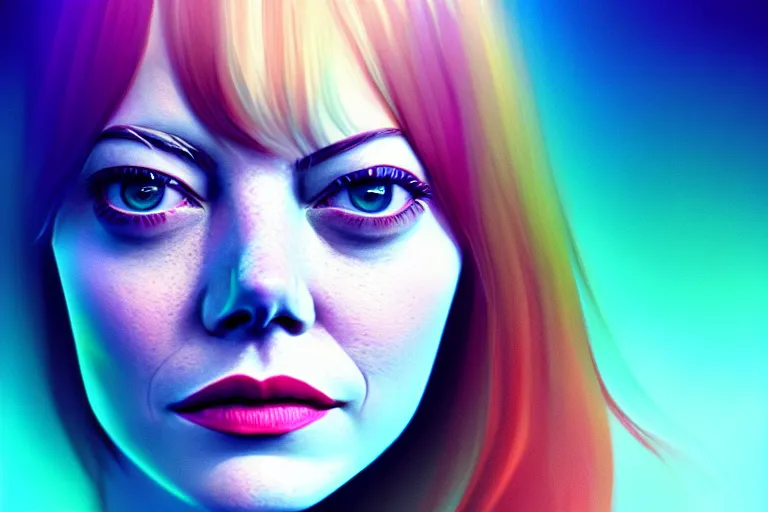 Image similar to surreal Portrait of Emma Stone in dmt chromatic surreal liquid enviroment , elegant, highly detailed, smooth, photoreal, sharp focus, illustration, beautiful, geometric, dmt trending on artstation, cinematic, artwork by WLOP