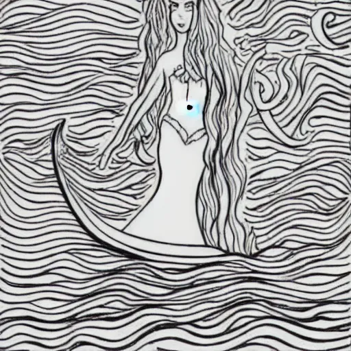 Image similar to Drawing for kids of a mermaid in the sea, line Art