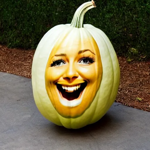 Image similar to gourd shaped like the face of amber heard hybrid intercross mix as a gourd