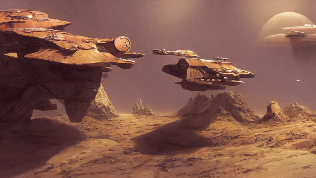 Image similar to small organic dropship lander by john schoenherr and jim burns, epic cinematic matte painting