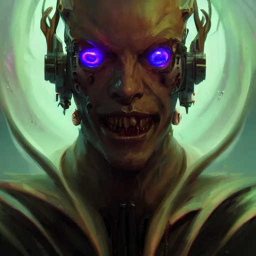 Image similar to a portrait of a demonic cybernetic king of hell, cyberpunk concept art by pete mohrbacher and wlop and artgerm and josan gonzales, digital art, highly detailed, intricate, sci-fi, sharp focus, Trending on Artstation HQ, deviantart, unreal engine 5, 4K UHD image