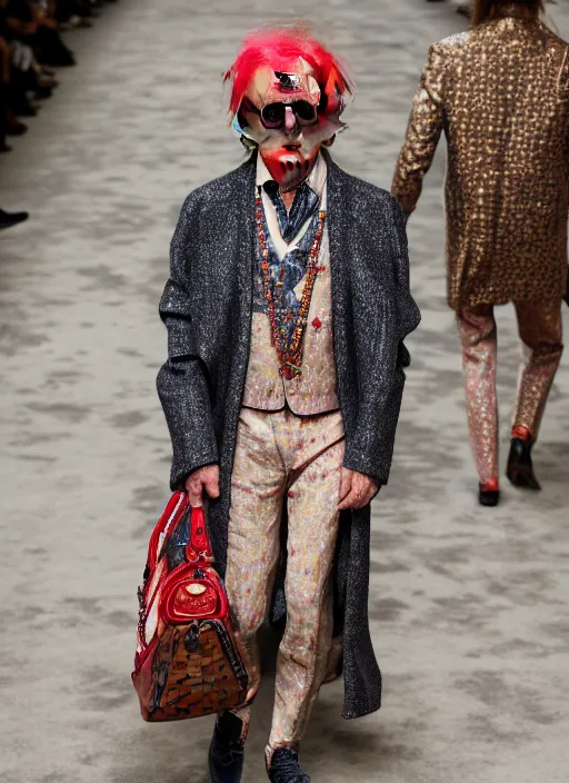 Image similar to hyperrealistic and heavy detailed gucci runway show of albert einstein, leica sl 2 5 0 mm, vivid color, high quality, high textured, real life