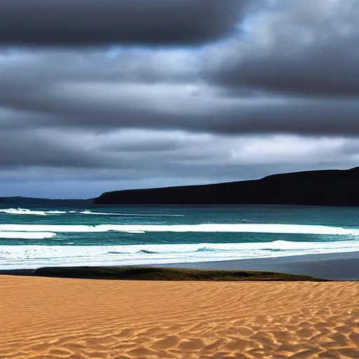 Prompt: sandboarding sandhills and seascape hokianga, ghibli, cinematic composition, wide shot, digital art