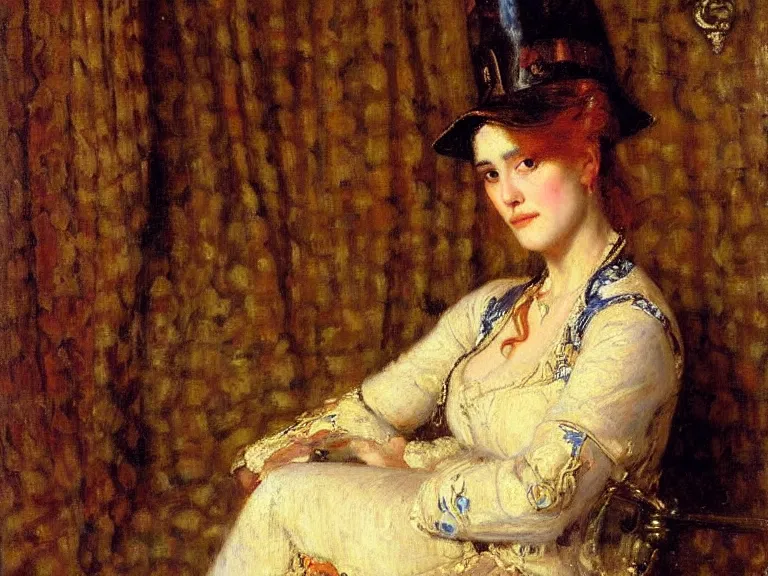 Image similar to a portrait of a female general in early modern france, by gaston bussiere, masterpiece