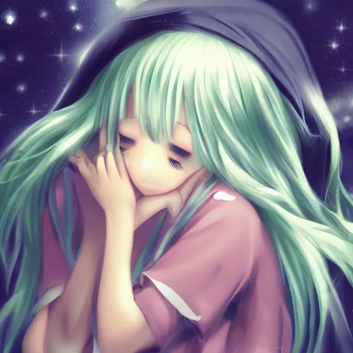 Image similar to cute anime girl sleeping, high quality, award winning, digital art