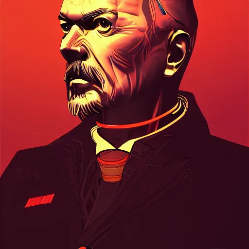 Image similar to cyberpunk vladimir lenin as the leader of a futuristic communist society, cybernetics, sharp lines, digital, artstation, colored in